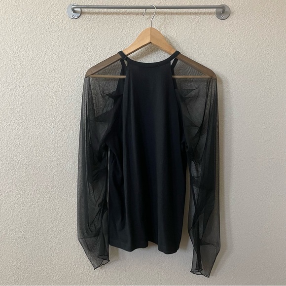 SEE BY CHLOE Crewneck Mesh Puff Sleeve Black Top Sz:S - Picture 3 of 8
